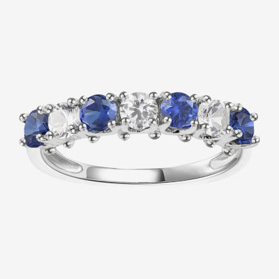 Gemstone & Lab-Created White Sapphire Sterling Silver Band
