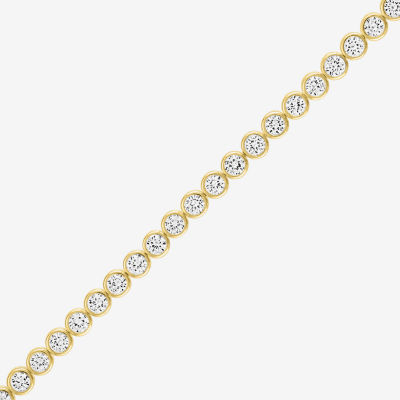 Womens Lab Created White Sapphire 14K Gold Over Silver 7.5 Inch Tennis Bracelet