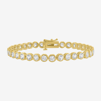 Womens Lab Created White Sapphire 14K Gold Over Silver 7.5 Inch Tennis Bracelet