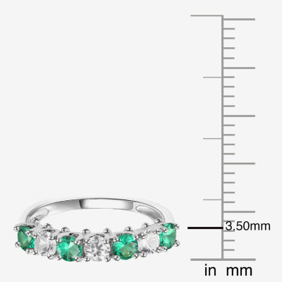 Gemstone & Lab-Created White Sapphire Sterling Silver Band