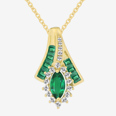 Lab-Created Gemstone 14K Gold Over Silver Marquise Pendant Necklace