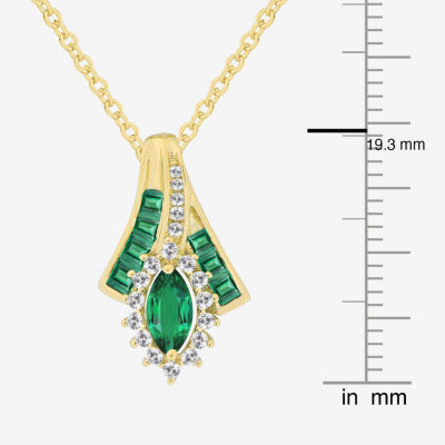 Lab-Created Gemstone 14K Gold Over Silver Marquise Pendant Necklace