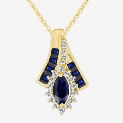 Lab-Created Gemstone 14K Gold Over Silver Marquise Pendant Necklace