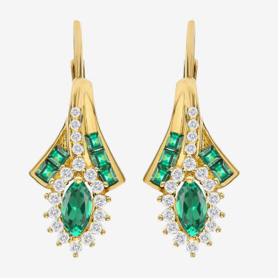 Lab Created Gemstone 14K Gold Over Silver Marquise Drop Earrings