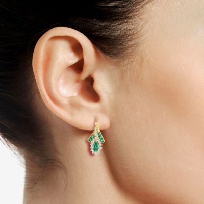 Lab Created Gemstone 14K Gold Over Silver Marquise Drop Earrings