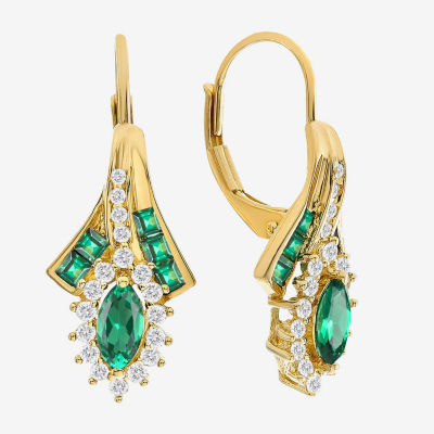 Lab Created Gemstone 14K Gold Over Silver Marquise Drop Earrings