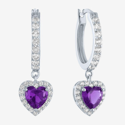 Lab Created Gemstone Sterling Silver Heart Drop Earrings