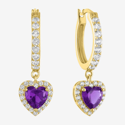 Gemstone 14K Gold Over Silver Heart Drop Earrings