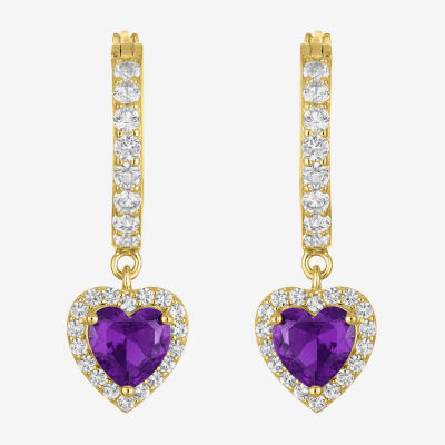 Gemstone 14K Gold Over Silver Heart Drop Earrings