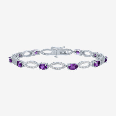 Gemstone Sterling Silver Oval Tennis Bracelet