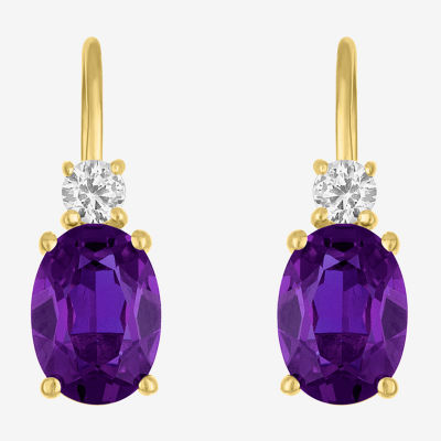 Gemstone 10K Gold Oval Drop Earrings