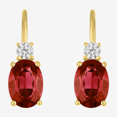 Gemstone 10K Gold Oval Drop Earrings