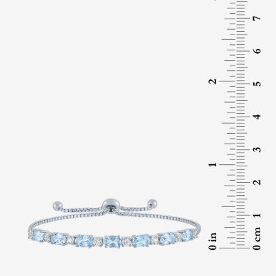 Simulated Blue Aquamarine Sterling Silver Bolo Bracelet