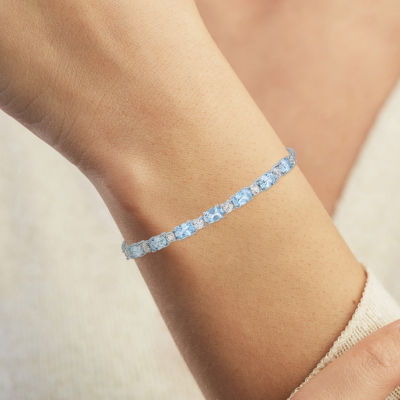 Simulated Blue Aquamarine Sterling Silver Bolo Bracelet