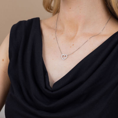 (H-I / I1) Womens 1/4 CT. T.W. Lab Grown White Diamond 10K Gold Heart Pendant Necklaces