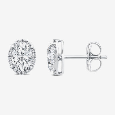 (H / Si2) 1 1/2 CT. T.W. Lab Grown White Diamond 10K White Gold 8.6mm Oval Stud Earrings