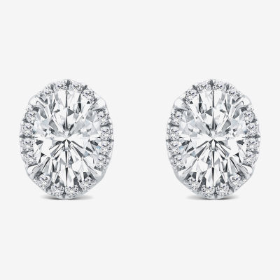 (H / Si2) 1 1/2 CT. T.W. Lab Grown White Diamond 10K Gold 8.6mm Oval Stud Earrings