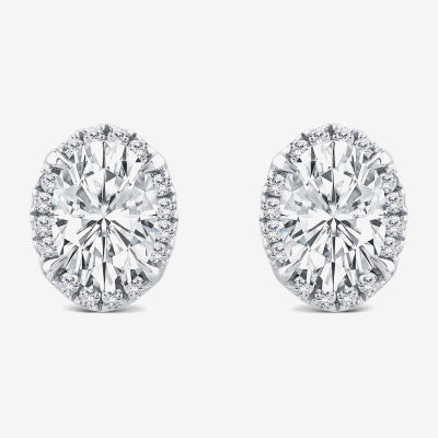 (H / Si2) 1 1/2 CT. T.W. Lab Grown White Diamond 10K White Gold 8.6mm Oval Stud Earrings