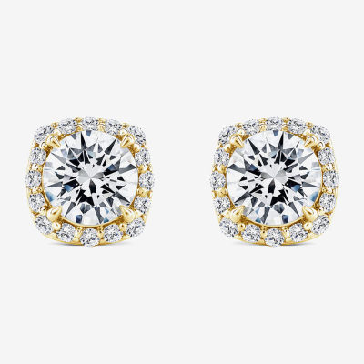 (H / Si2) 1 5/8 CT. T.W. Lab Grown White Diamond 10K Gold Cushion Stud Earrings