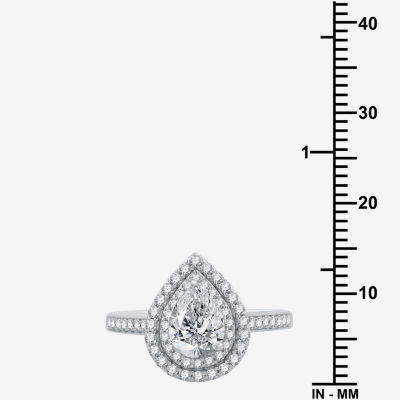 Signature By Modern Bride (H-I / I1) Womens 1 1/2 CT. T.W. Lab Grown White Diamond 10K Gold Pear Side Stone Halo Engagement Ring