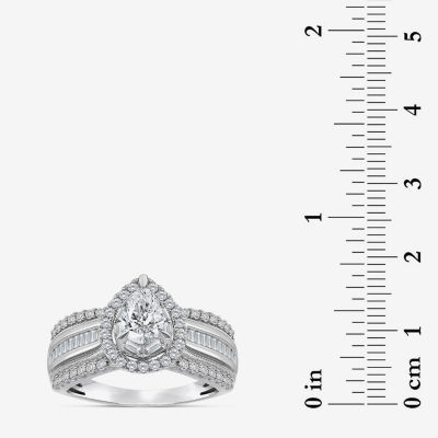 (I / I1) Womens 1 CT. T.W. Lab Grown White Diamond 10K Gold Pear Side Stone Engagement Ring