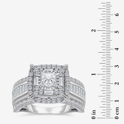 (I / I1) Womens 2 CT. T.W. Lab Grown White Diamond 10K Gold Side Stone Engagement Ring