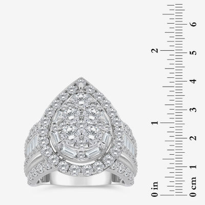 Womens 4 CT. T.W. White Diamond 10K White Gold Pear Side Stone Halo Engagement Ring