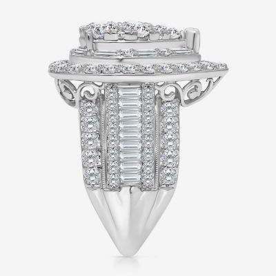 Womens 4 CT. T.W. White Diamond 10K White Gold Pear Side Stone Halo Engagement Ring