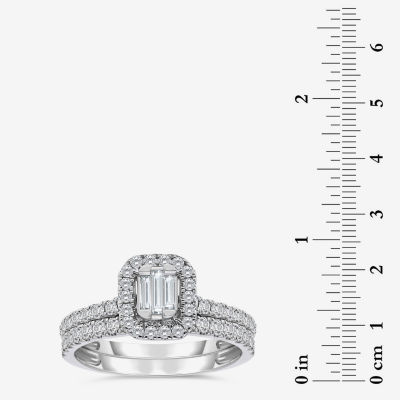 I / I1) Womens CT. T.W. Lab Grown White Diamond 10K Gold Side Stone Halo Engagement Ring