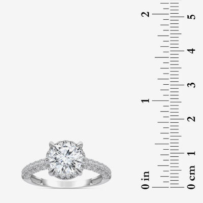 (I / I1) Womens 3 CT. T.W. Lab Grown White Diamond 10K Gold Round Side Stone Halo Engagement Ring