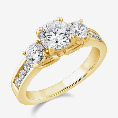 Love Lives Forever (G / Si1-Si2) Womens 2 CT. T.W. Lab Grown White Diamond 10K Gold Round Side Stone 3-Stone Engagement Ring