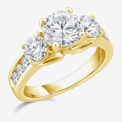 Love Lives Forever (G / Si1-Si2) Womens CT. T.W. Lab Grown White Diamond 10K Gold Round Side Stone 3-Stone Engagement Ring