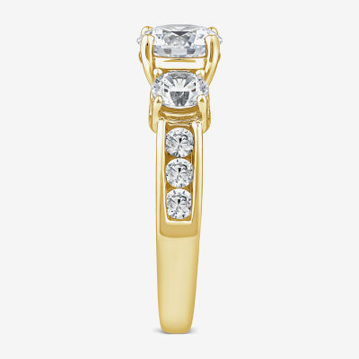 Love Lives Forever (G / Si1-Si2) Womens CT. T.W. Lab Grown White Diamond 10K Gold Round Side Stone 3-Stone Engagement Ring