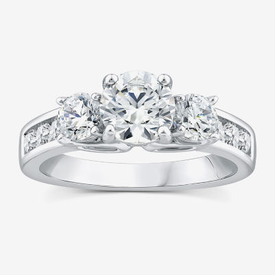 Love Lives Forever (G / Si1-Si2) Womens 2 CT. T.W. Lab Grown White Diamond 10K White Gold Round Side Stone 3-Stone Engagement Ring