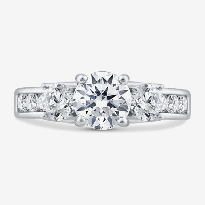 Love Lives Forever (G / Si1-Si2) Womens 2 CT. T.W. Lab Grown White Diamond 10K White Gold Round Side Stone 3-Stone Engagement Ring