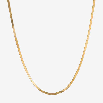 Made in Italy 24K Gold Over Silver 20 Inch Solid Herringbone Chain Necklace