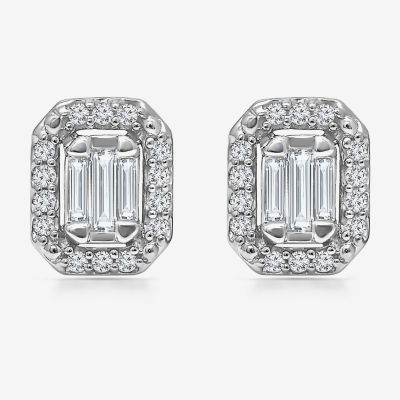 (I1/ I) 1/3 CT. T.W. Lab Grown White Diamond Sterling Silver 8.1mm Rectangular Stud Earrings