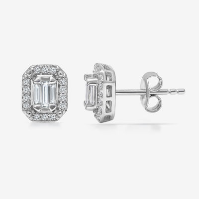 (I1/ I) 1/3 CT. T.W. Lab Grown White Diamond Sterling Silver 8.1mm Rectangular Stud Earrings