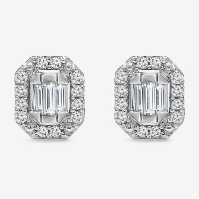 (I1/ I) 1/5 CT. T.W. Lab Grown White Diamond Sterling Silver 6.8mm Rectangular Stud Earrings