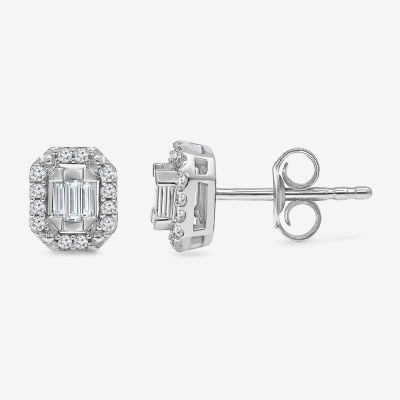 (I1/ I) 1/5 CT. T.W. Lab Grown White Diamond Sterling Silver 6.8mm Rectangular Stud Earrings