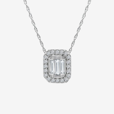 (I1/ I ) Womens 1/3 CT. T.W. Lab Grown White Diamond Sterling Silver Rectangular Pendant Necklace