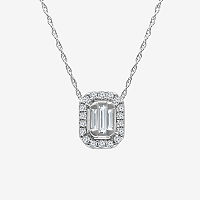 (I1/ I ) Womens 1/5 CT. Lab Grown White Diamond Sterling Silver Rectangular Pendant Necklace, 18