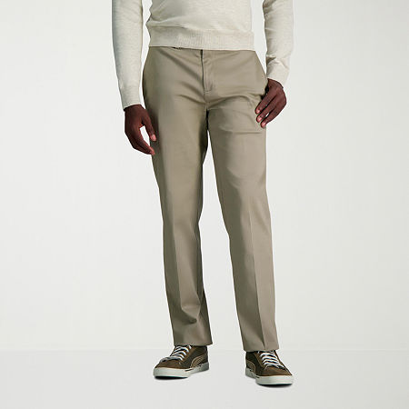 Haggar Wrinkle Free Performance Khaki Mens Comfort Waistband Straight Straight Fit Flat Front Pant, 34 32, Beige