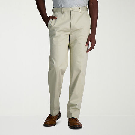 Haggar Men's Wrinkle Free Performance Khaki Classic Fit Flat Front Pant, 40 30, Brown