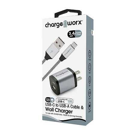 Chargeworx A C Wall Charger 3ft Type C A To Cable In Silver