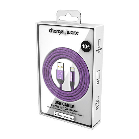 Chargeworx 10Ft Usb Cable Lightning Connector, One Size, Purple