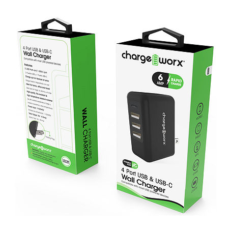 Chargeworx 3 Usba 1usbc Wall Charger In Black