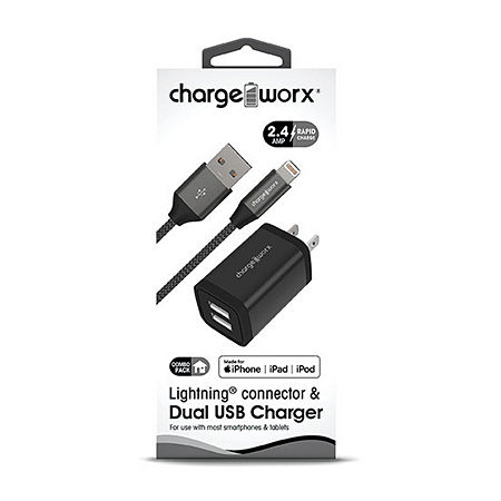 Chargeworx 3 Lightning Connector Dual Usb Charger, One Size, Black