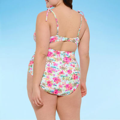Decree Womens Textured One Piece Swimsuit Juniors Plus
