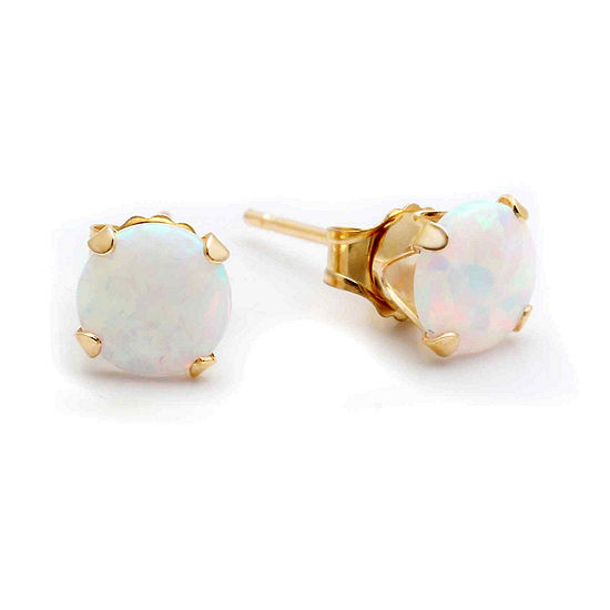 10K Gold Lab-Created Opal 6mm Earrings
